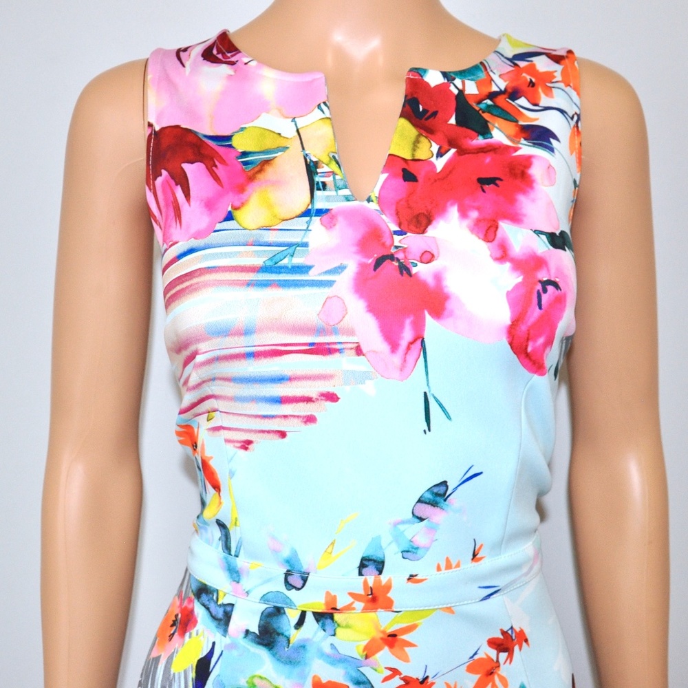 DERHY Floral Flare Hem Stretch Shift Dress - Sz L - Picture 3 of 9